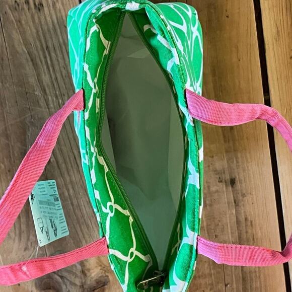 NWT! Busy Bee Insulated Tote Bag/ Lunch Box. Green Geometric print. Pink. - Picture 4 of 8